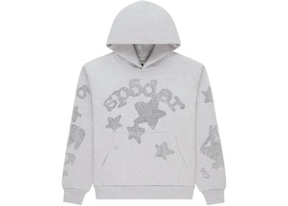 Sp5der Rhinestone Beluga Hoodie Heather Grey - authentic Sp5der apparel