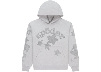 Sp5der Rhinestone Beluga Hoodie Heather Grey - authentic Sp5der apparel