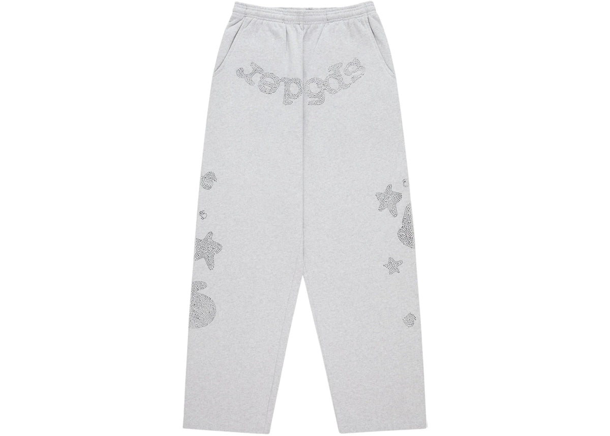 Sp5der Rhinestone Beluga V2 Wide Leg Sweatpant Heather Grey - vue 360