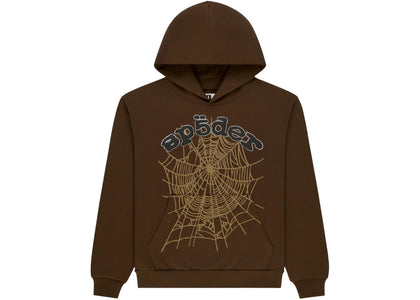 Sp5der Rhinestone OG Web Hoodie Braun