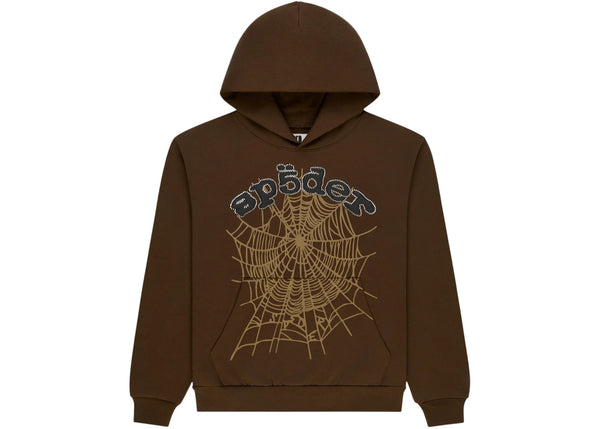 Sp5der Rhinestone OG Web Hoodie Braun