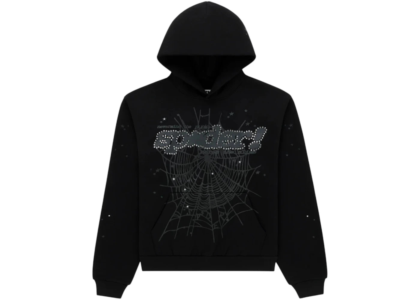 Sp5der Rhinestone Punk V2 Black Hoodie - vue 360
