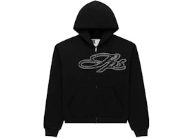 Sp5der Rhinestone Script Zip Hoodie Black