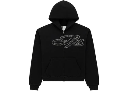 Sp5der Rhinestone Script Zip Hoodie Black - apparel view 2