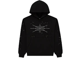Sp5der Rhinestone Silk Hoodie Black