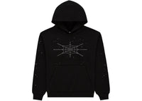 Sp5der Rhinestone Silk Hoodie Black