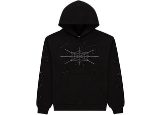 Sp5der Rhinestone Silk Hoodie Black - apparel view 2