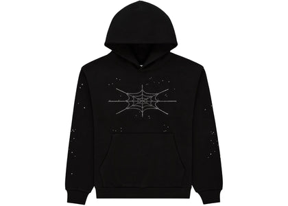 Sp5der Rhinestone Silk Hoodie Black - apparel view 2