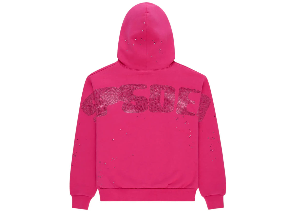 Sp5der Rhinestone Silk Hoodie Pink - vue secondaire B
