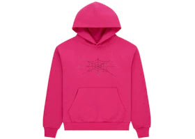 Sp5der Rhinestone Silk Hoodie Pink