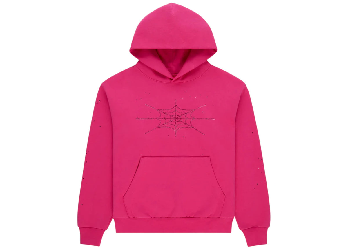 Sp5der Rhinestone Silk Hoodie Pink - vue secondaire A
