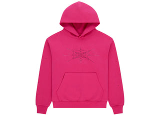 Sp5der Rhinestone Silk Hoodie Pink - apparel view 2