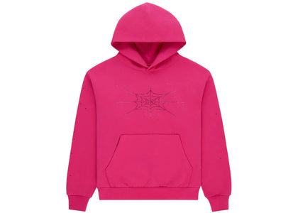 Sp5der Rhinestone Silk Hoodie Pink - apparel view 2