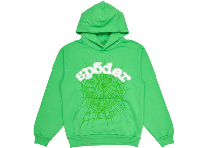 Sp5der Rhinestone Web Hoodie Limettengrün