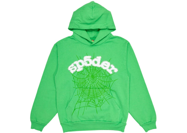 Sp5der Rhinestone Web Hoodie Limettengrün