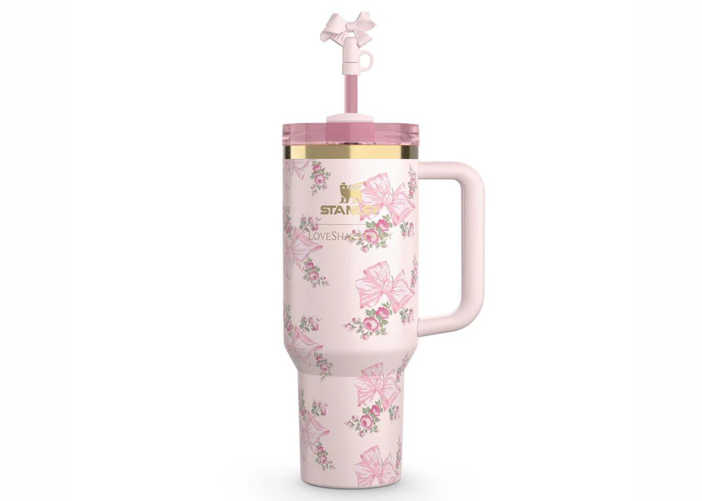 Stanley x LoveShack Fancy Flowstate Quencher 40oz Becher Pink Mink - vue 360