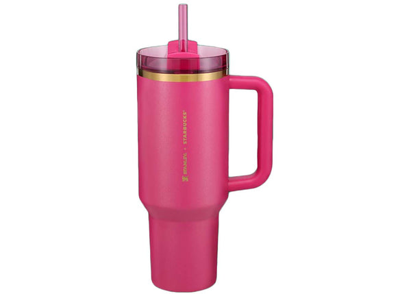 Stanley x Starbucks Exclusive Flowstate Quencher 40oz Tumbler Berry Pink Glitter sneakers - authentic Stanley shoes