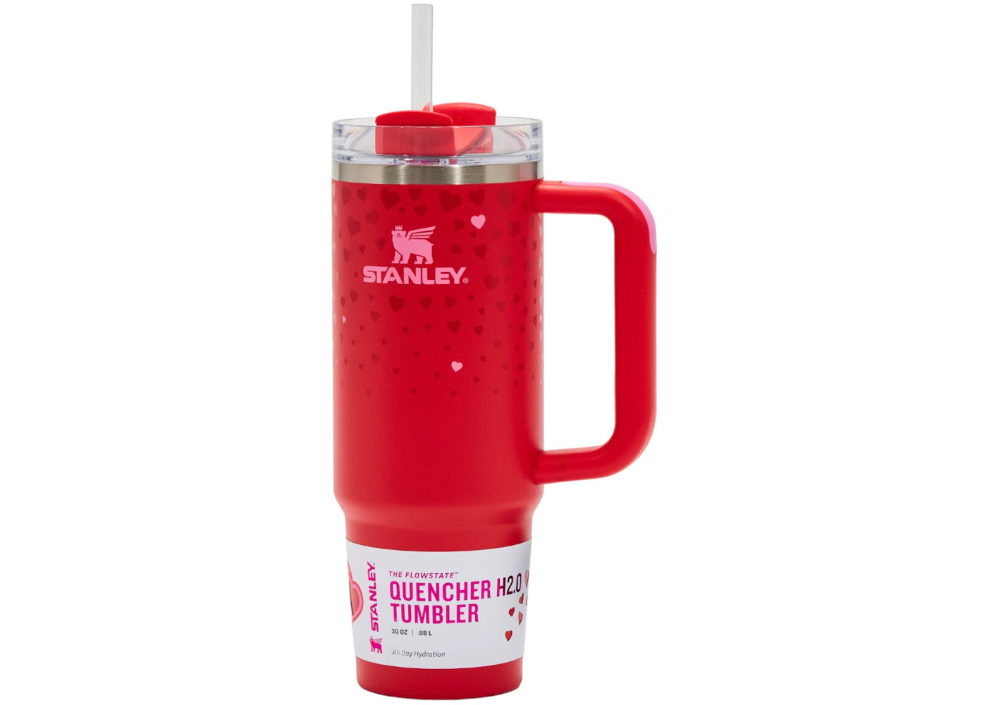 Stanley x Target Exklusiver Flowstate Quencher 30oz Becher zum Valentinstag, Rubinherzen - vue 360