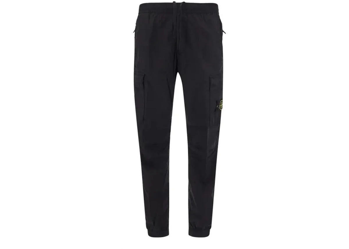 Stone Island 31303 Stretch Cotton Tela 'Paracadute' Garment Dyed Cargo Pants Black - vue 360
