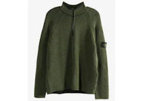 Stone Island Long Sleeves Half Zip Ribbed Polo Shirt Military Green - vue 360