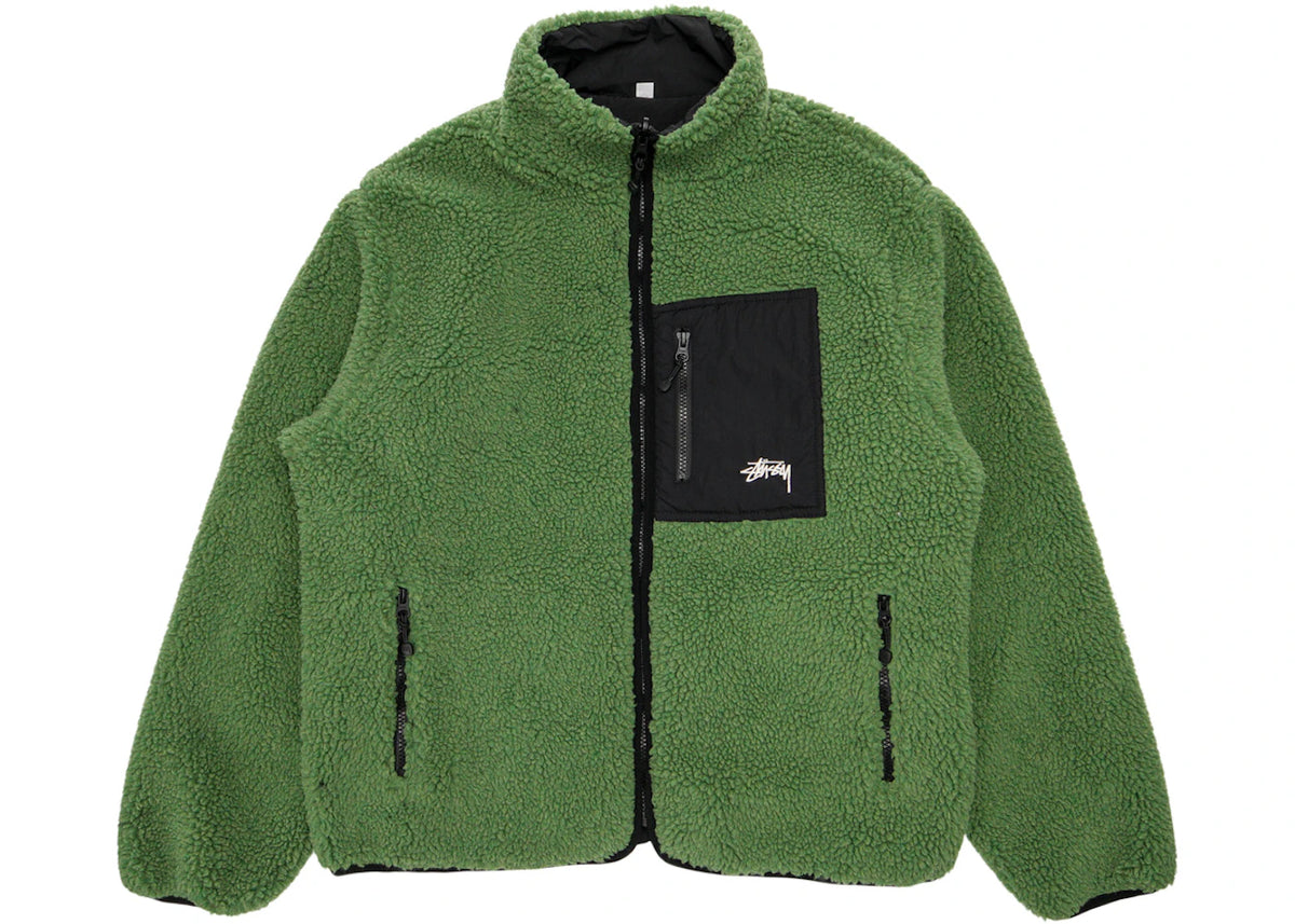 Stussy 8 Ball Sherpa Reversible Jacket Green - vue secondaire B