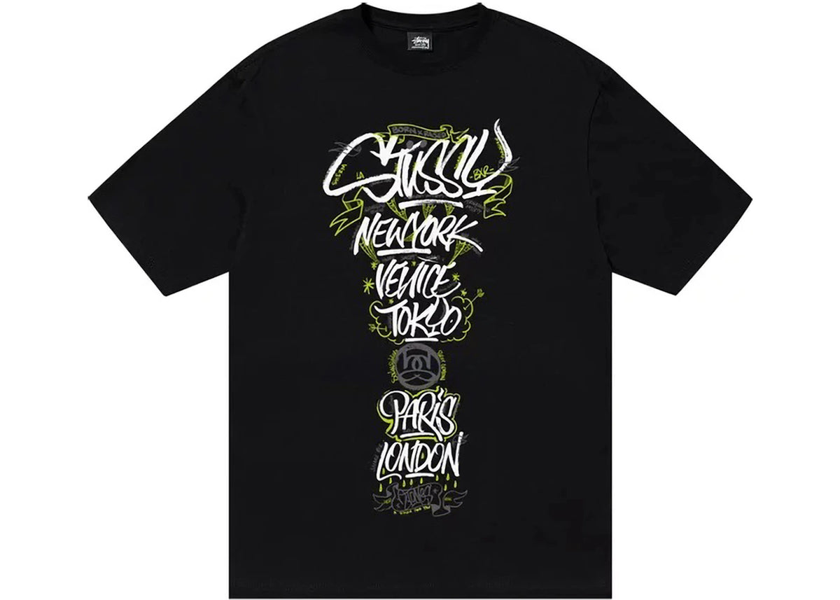 Stussy Born X Raised Handstyles Tee Black - vue 360