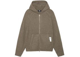 Stussy Chunky Knit Zip Hoodie Fossil - vue 360
