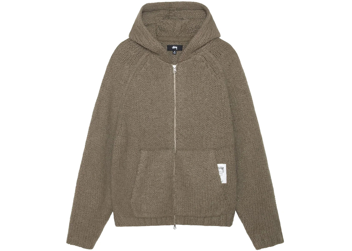 Stussy Chunky Knit Zip Hoodie Fossil - vue 360