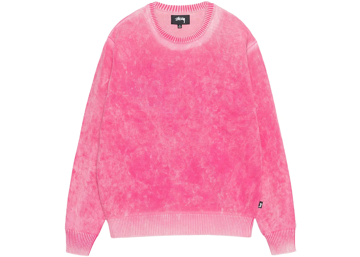 Stussy Faded Cotton Knit Crew Pink - vue 360