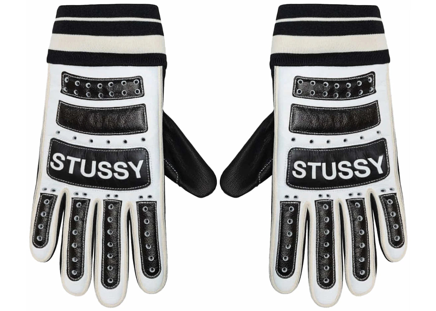 Stussy Leather Bike Gloves Black/White - vue secondaire A