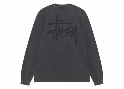 Stussy Raglan Thermal L/S Crew Washed Black - authentic Stussy product