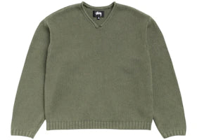Stüssy Roll V Neck Sweater Olive - vue 360