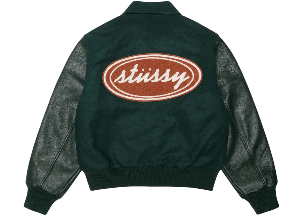 Stussy Script Oval Varsity Jacket Green - vue secondaire B