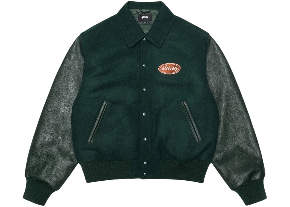 Stussy Script Oval Varsity Jacket Green - vue secondaire A