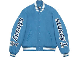 Stussy Varsity Competition Jacket Blue - vue 360