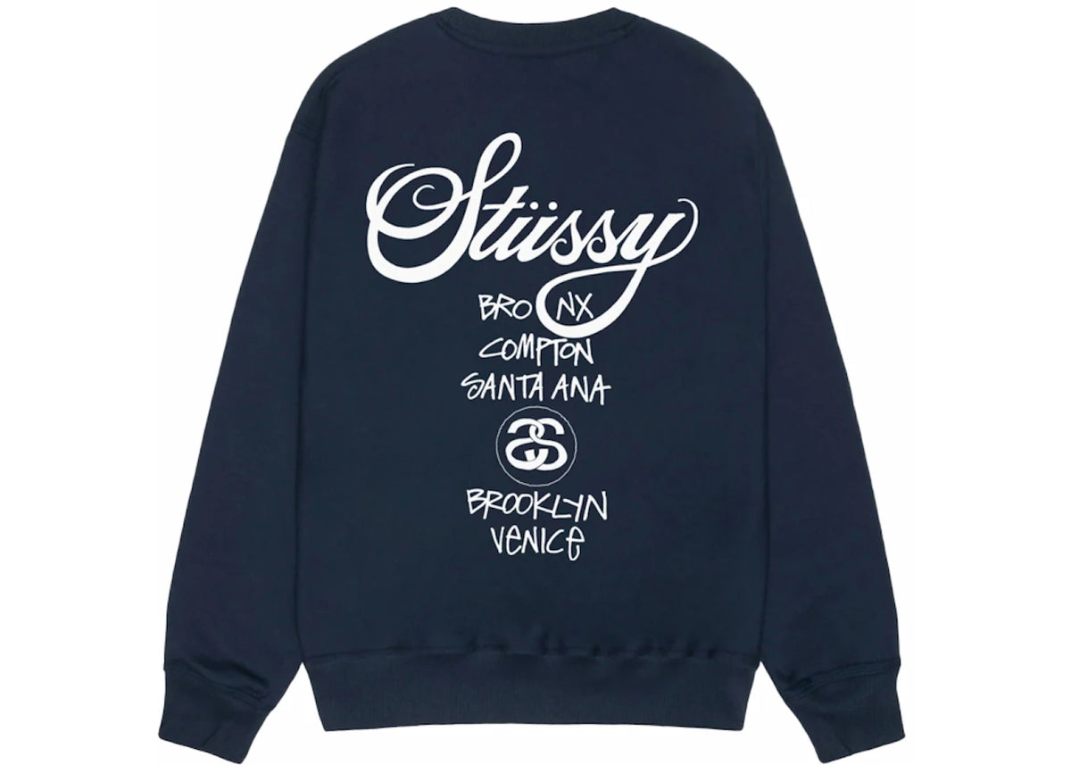 Stussy World Tour Crewneck Navy - vue secondaire B