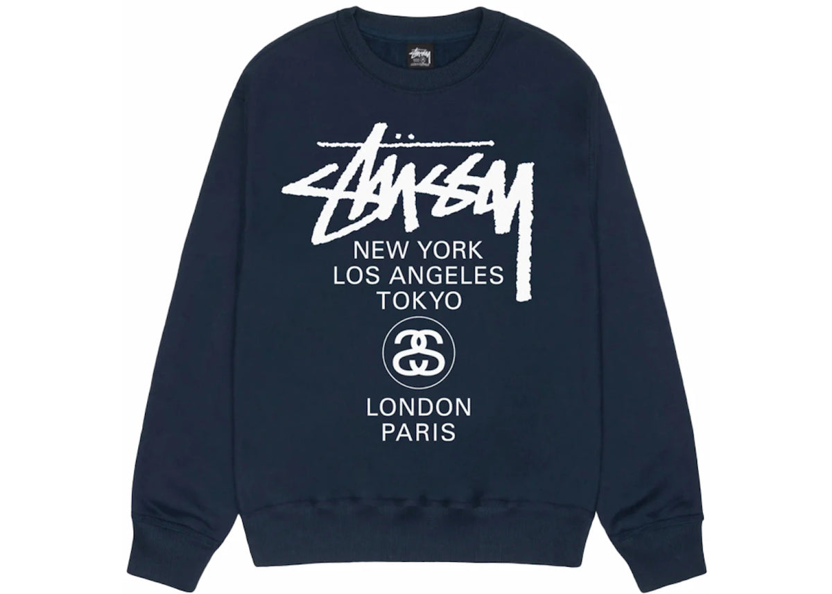 Stussy World Tour Crewneck Navy - vue secondaire A