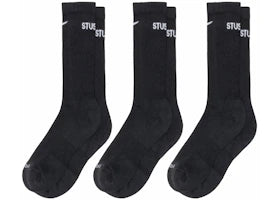 Stussy x Nike Dri-FIT Crew Socks (3 Pack) Black - vue 360