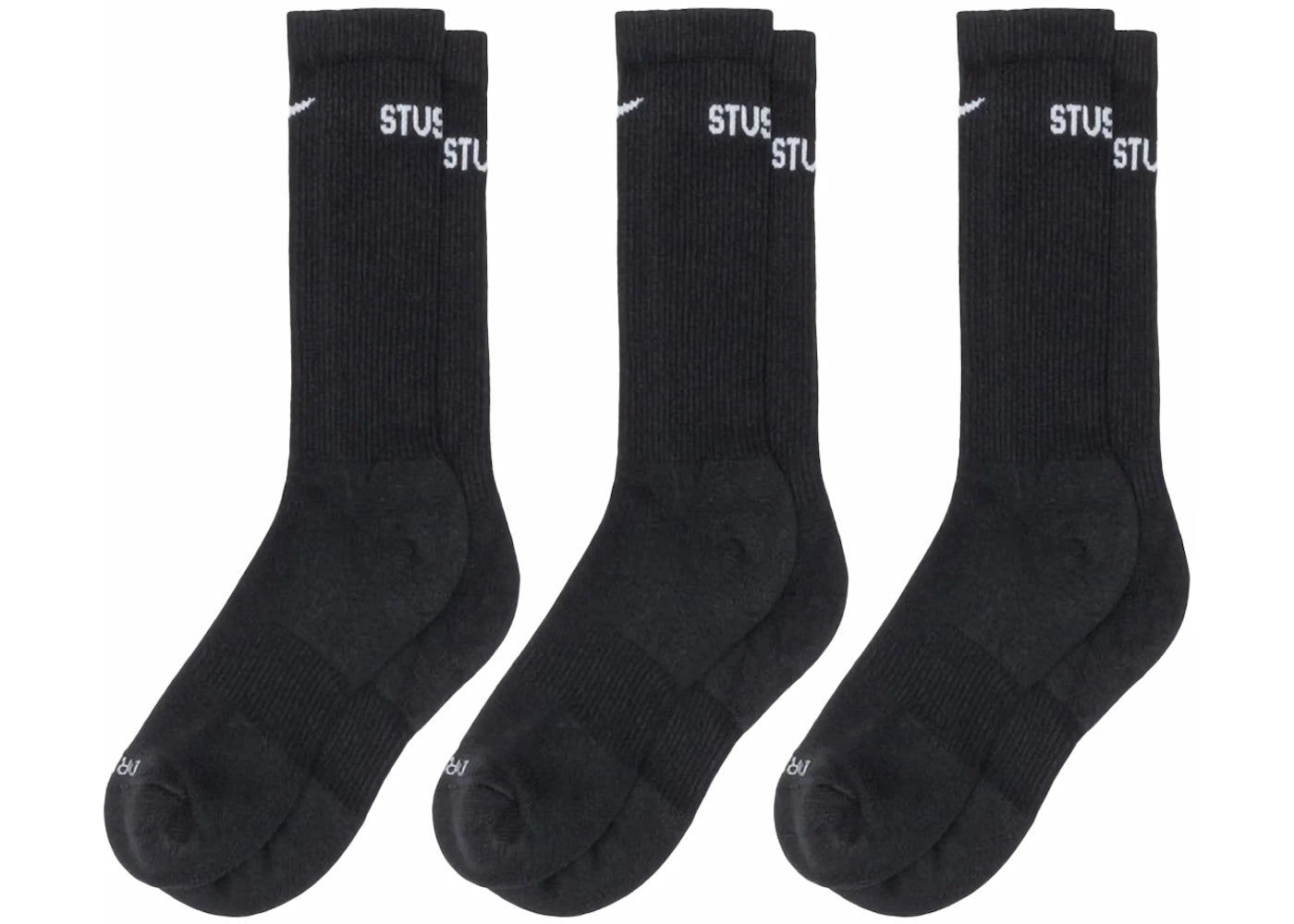 Stussy x Nike Dri-FIT Crew Socks (3 Pack) Black - vue secondaire A
