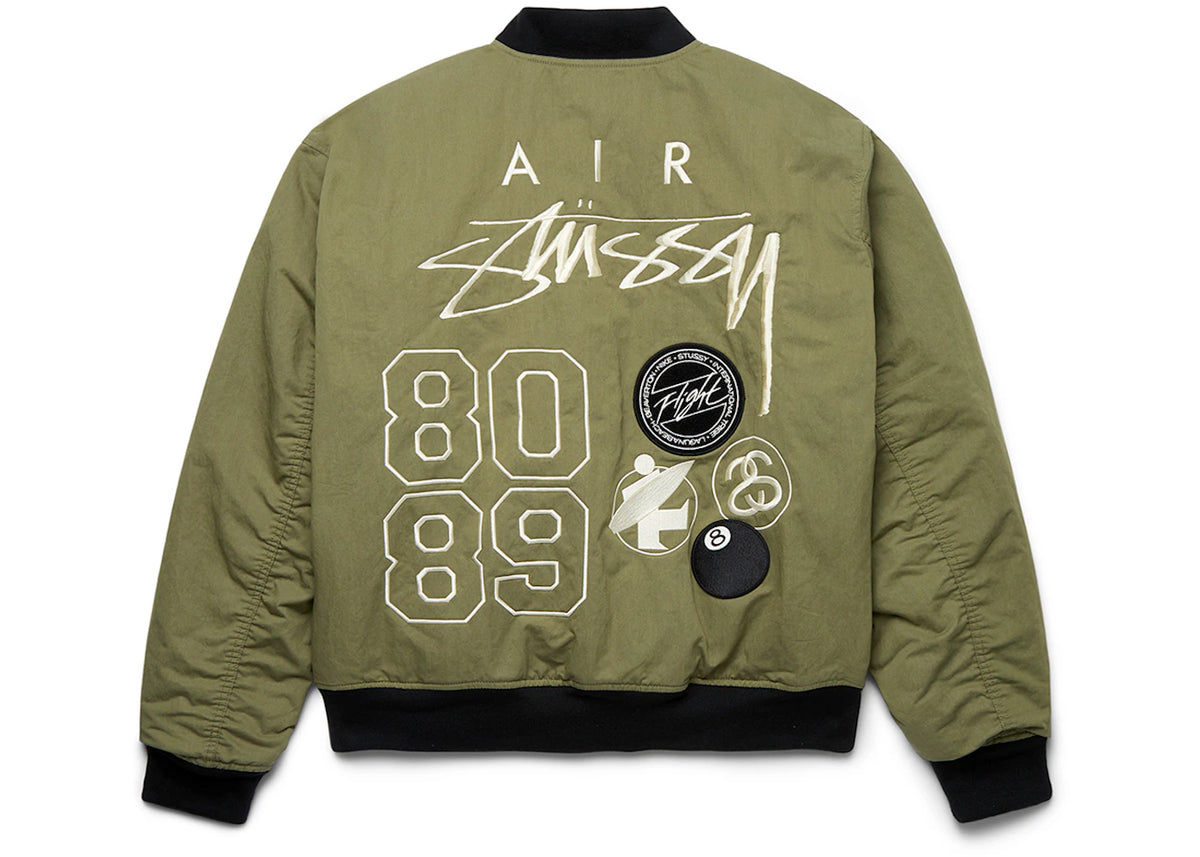 Stussy x Nike Reversible Varsity Jacket Medium Olive/Bright Mandarin - vue secondaire A