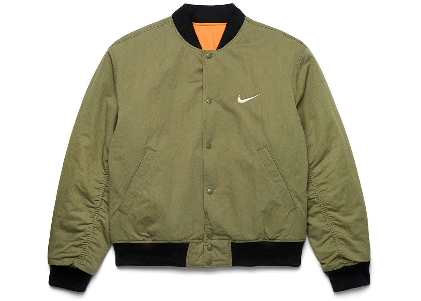 Stussy x Nike Wende-Collegejacke, Mitteloliv/Hellmandarin