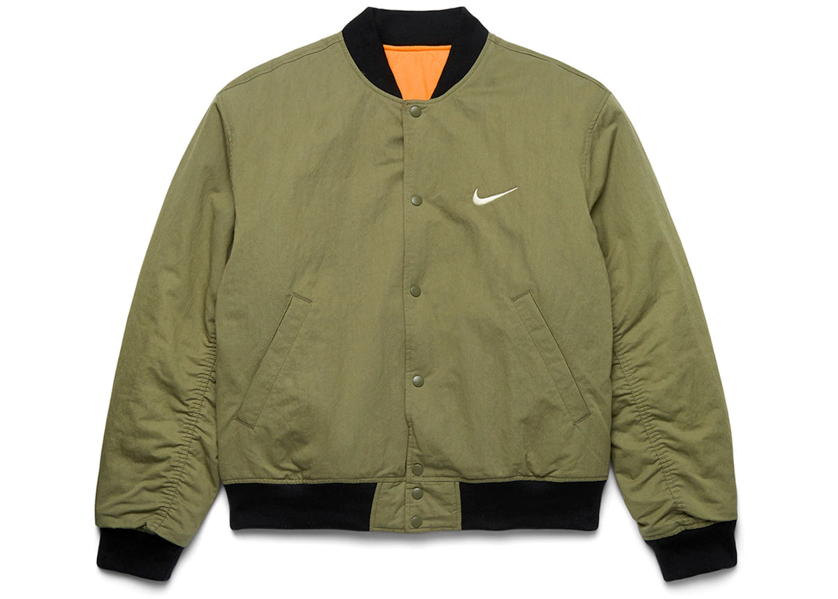 Stussy x Nike Reversible Varsity Jacket Medium Olive/Bright Mandarin - vue 360