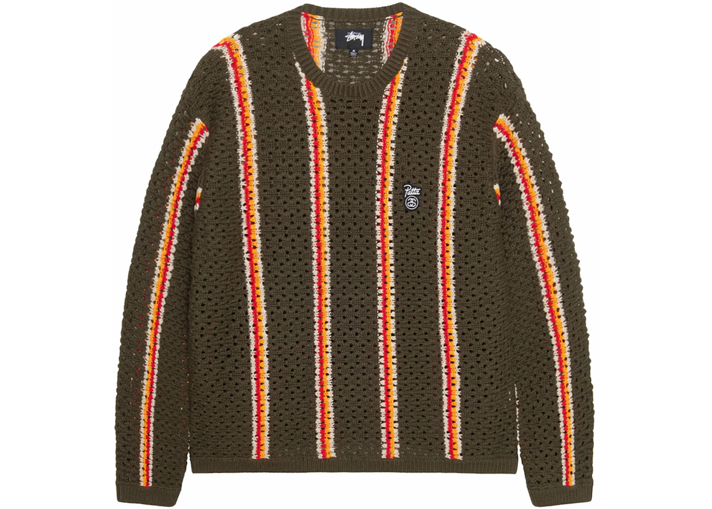 Stussy x Patta Striped Loose Gauge Sweater Olive - vue secondaire A
