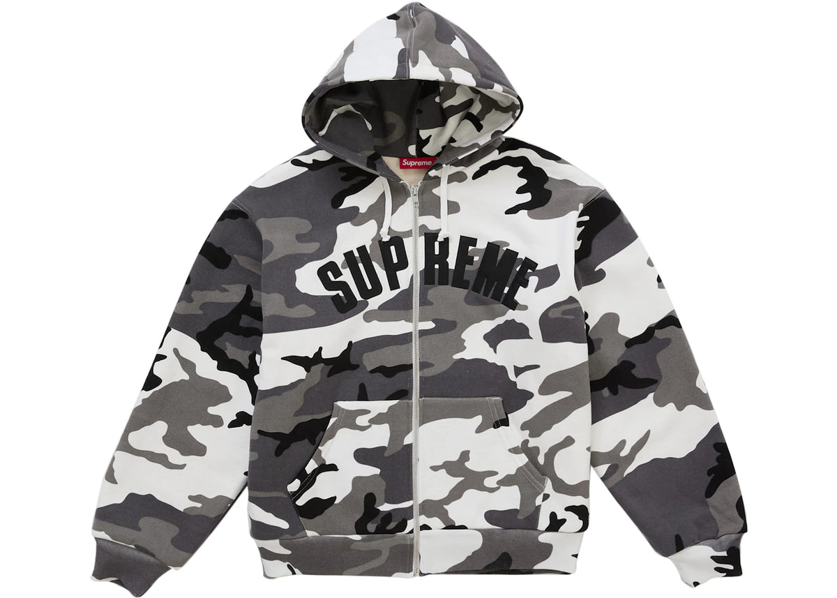 Supreme Arc Thermal Lined Zip Up Hooded Sweatshirt Snow Camo - vue 360