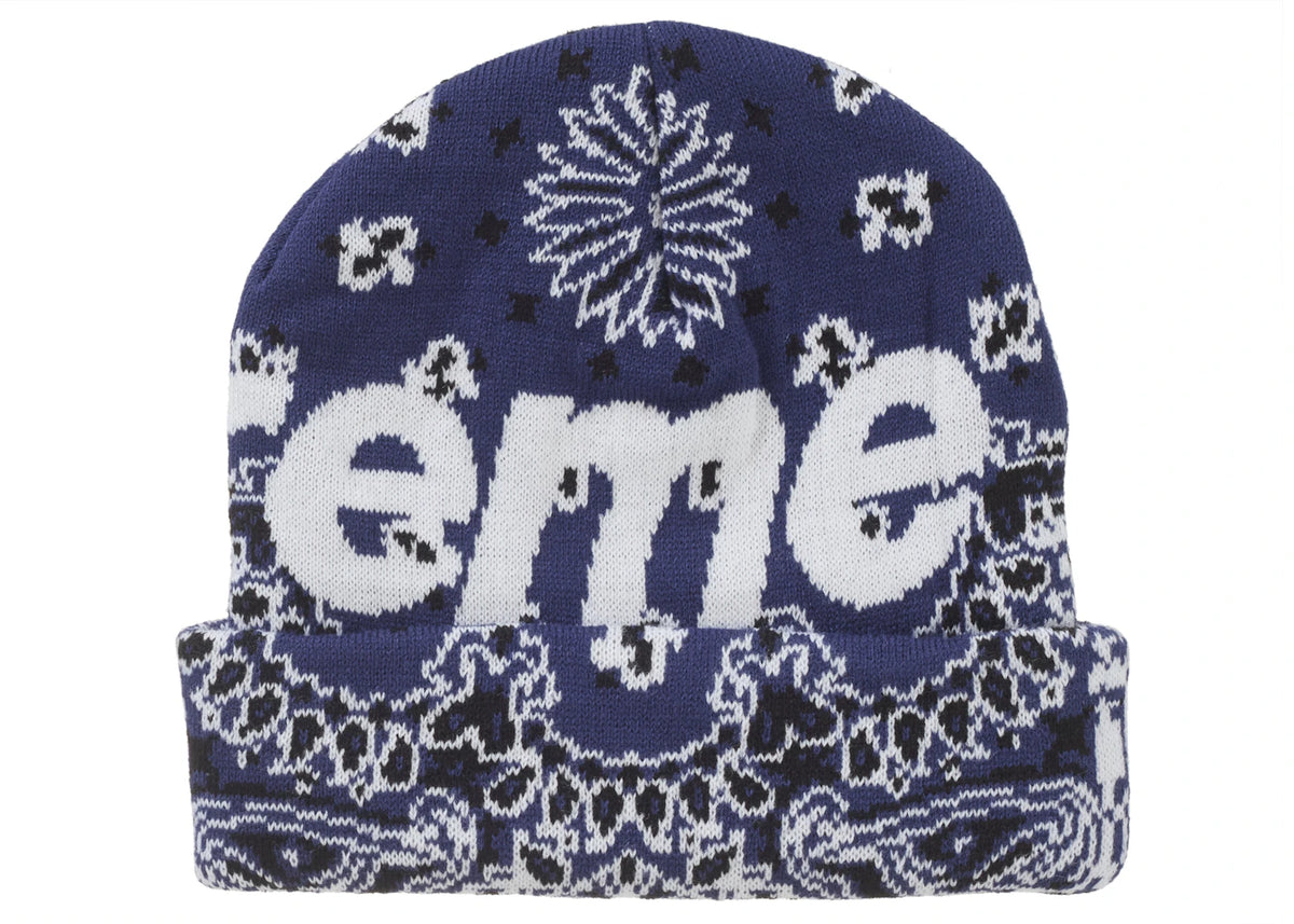 Supreme Bandana Big Logo Beanie Blue - vue secondaire A