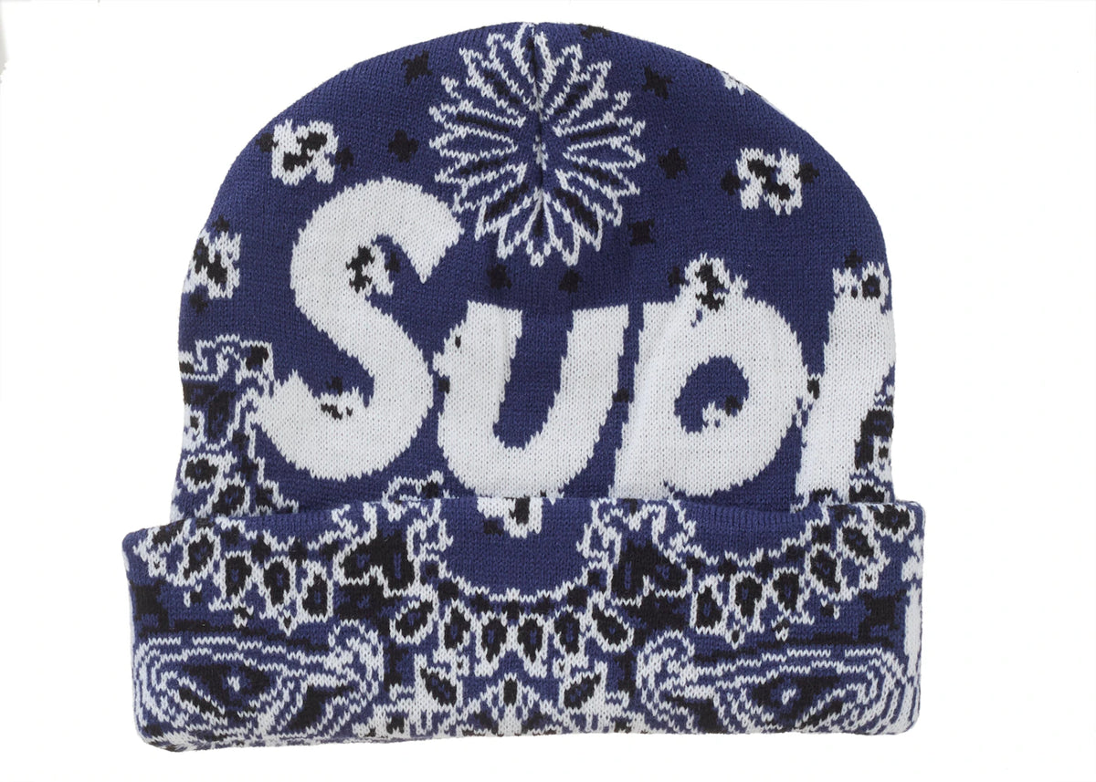 Supreme Bandana Big Logo Beanie Blue - vue 360