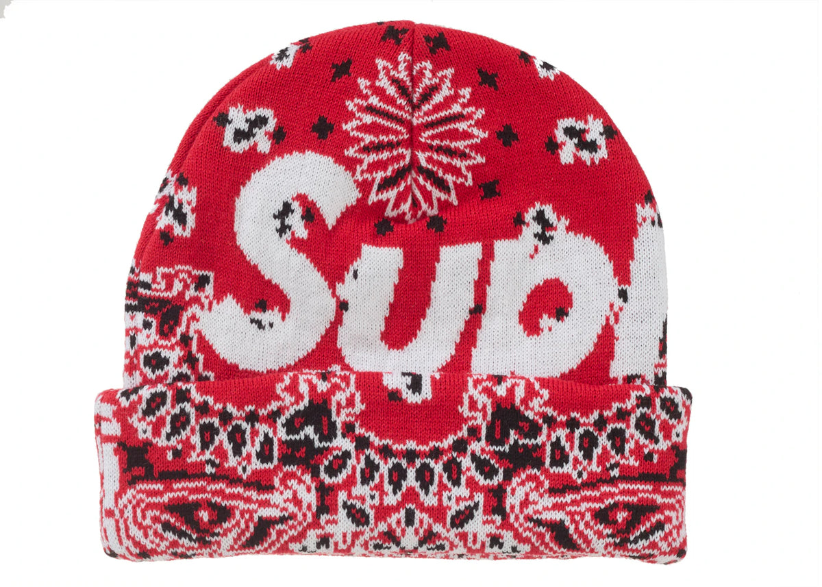 Supreme Bandana Big Logo Beanie Red - vue 360
