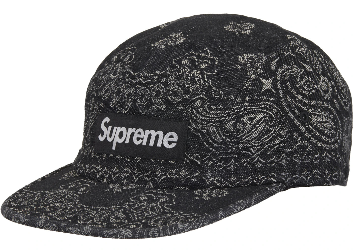 Supreme Bandana Jacquard Denim Camp Cap Black - vue 360