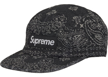 Supreme Bandana Jacquard Denim Camp Cap Black - authentic Supreme product