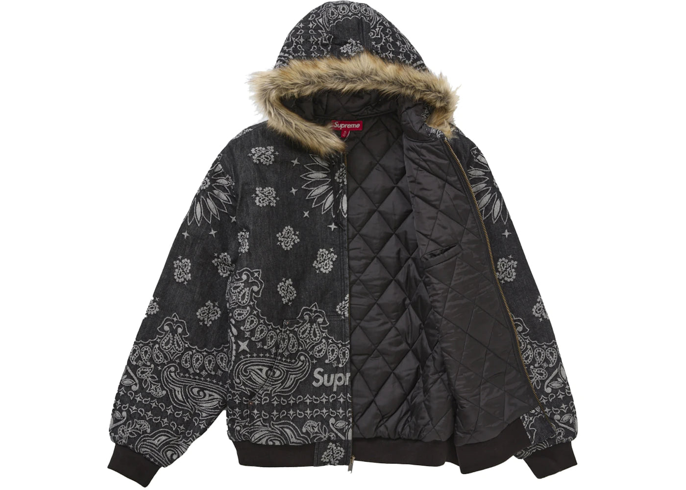 Supreme Bandana Jacquard Denim Hooded Work Jacket Black - vue secondaire A